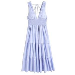 Abercrombie & Fitch Blue Sleeveless Smocked‎ Tiered Midi Dress